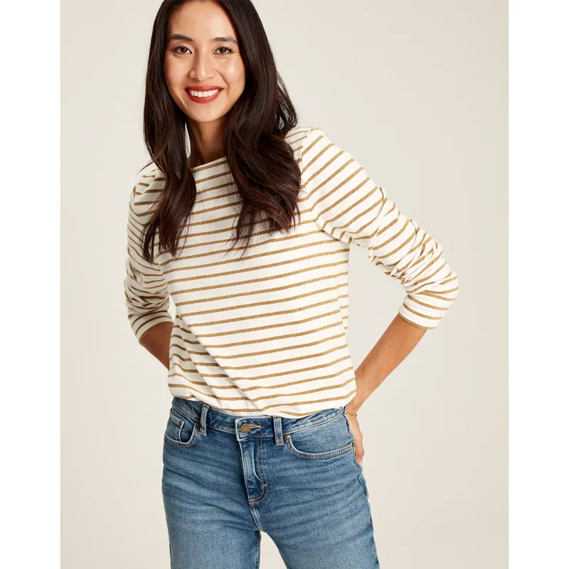 Joules Harbour Lurex Long Sleeve Jersey Top - Gold Stripe-1